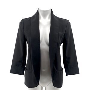 Harlowe & Graham Black Open Front Blazer Small Curved Hem Elegant Jacket